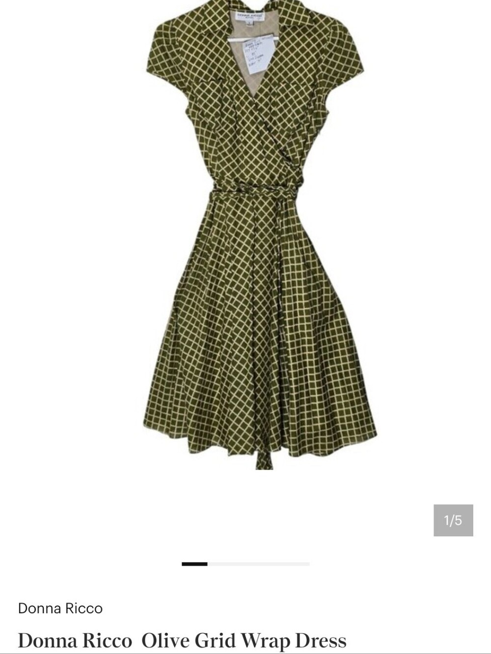 Donna Ricco  Olive Grid Wrap Dress - Picture 6 of 6